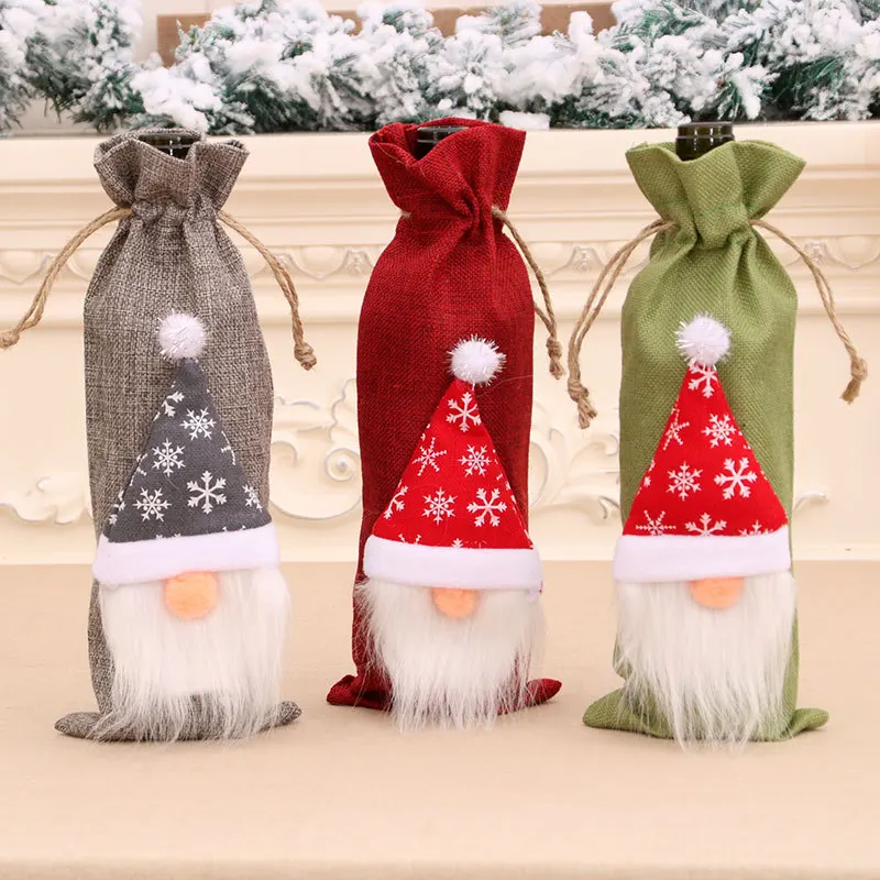 Christmas Wine Bottle Dust Cover Bag for Home Table Decor Christmas Gift Ornaments For New Year