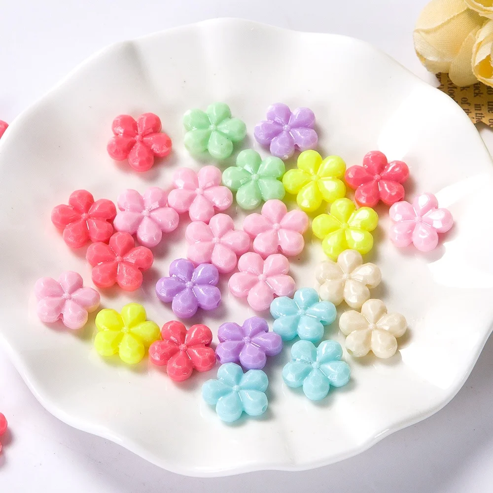 YF Acrylic kawaii flower 14mm assorted rainbow candy color mix plastic pastel beads for jewelry making craft kids diy
