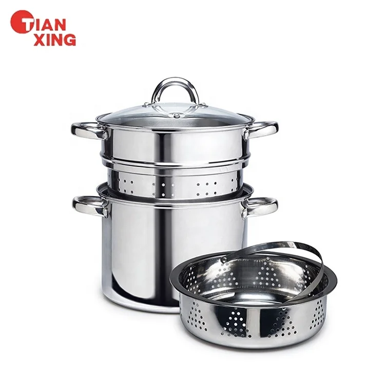 Tianxing High Quality Restaurant Commercial Cooking Pot Stock Pot 8 Qt Seafood Basket Steamer Stainless Steel Pasta Cooker Pot