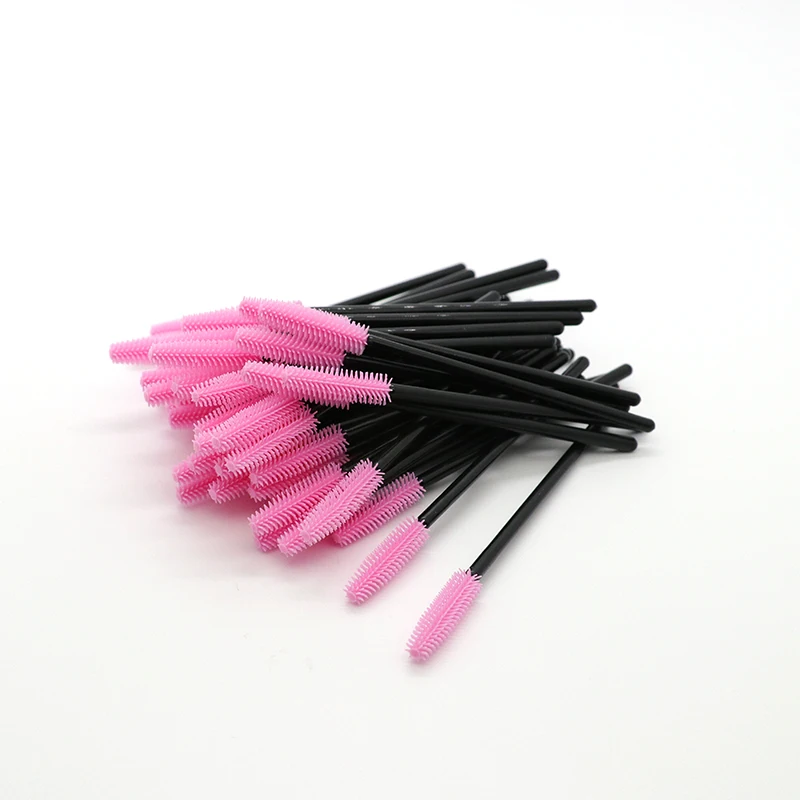 Pink Eyelash Brush Plastic Silicone Disposable Mascara Wands