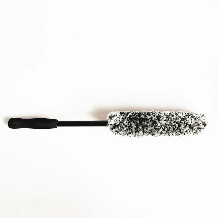Black White Soft Bendable Woolly Hub Wheel Cleaning Brush 2pcs Set For Car Wash Car Detailing