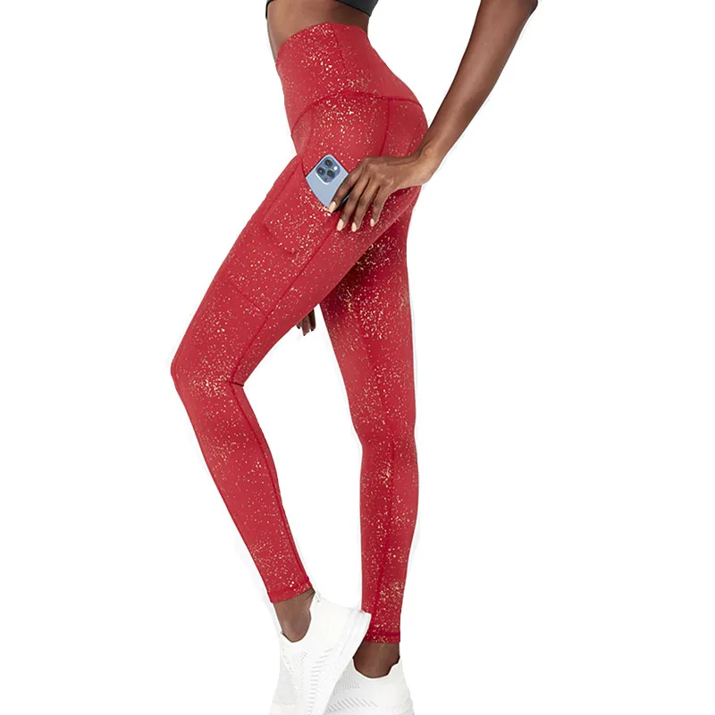 Oem Wholesale Sports Wears Custom Fitness Apparel Push Up High Waist Workout Red Yoga Pant With Pockets Leggings For Women