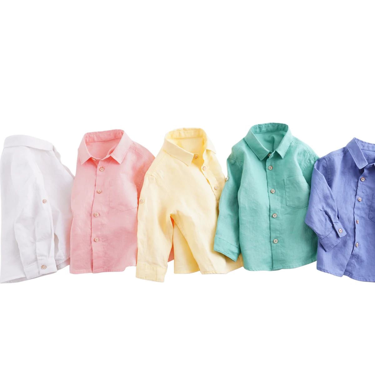 
New Spring Summer 2021 Boys Breathable One Pocket Solid Linen Shirt Baby Long-Sleeved Shirt 