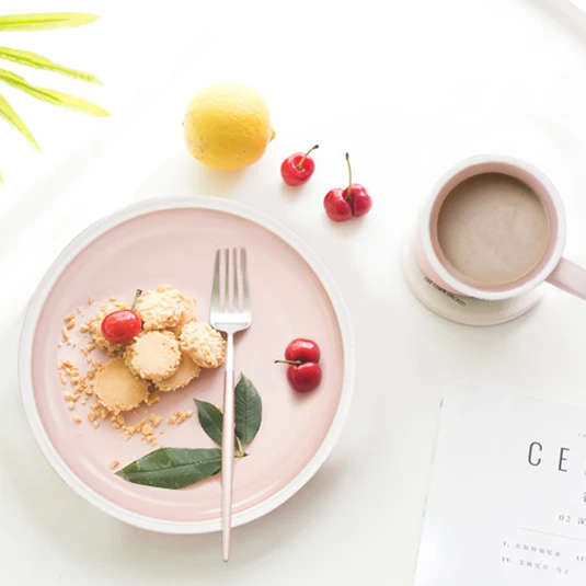 Wholesale Plain Pink Custom  Ceramic Dinnerware Set, Used Restaurant Ceramic Dinnerware Set#