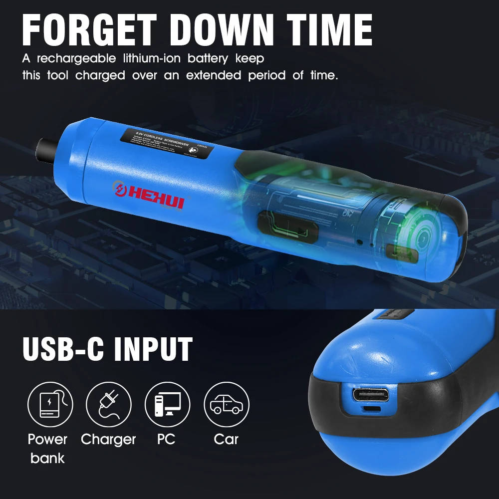 Hehui 8V Variable Speed Cordless Screwdriver Kit Hand Tool Grinder Set Mini Drill Rotary Tool
