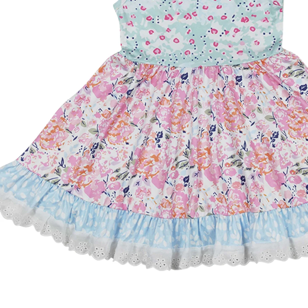 Floral sleeveless with lace trim Girls dress kids clothing