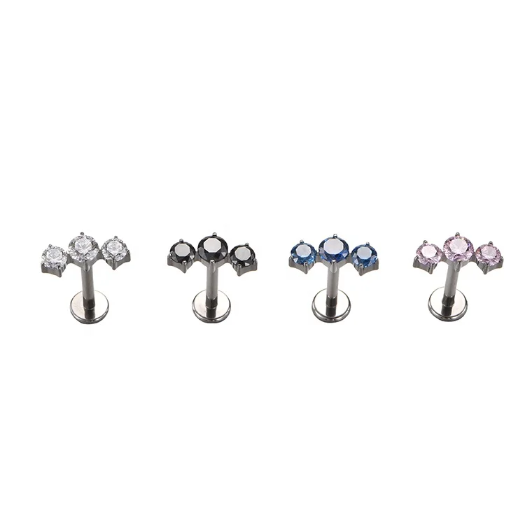 ASTM F136 Titanium Prong Set Zircon Cluster Labret Body Piercing Jewelry Wholesale