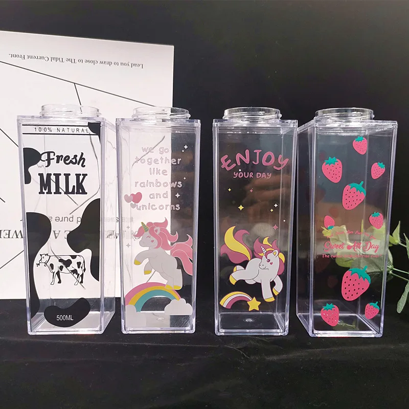 500ml Hot Selling BPA Free Transparent Custom Square Milk Carton Plastic Portable Sports Water Bottles