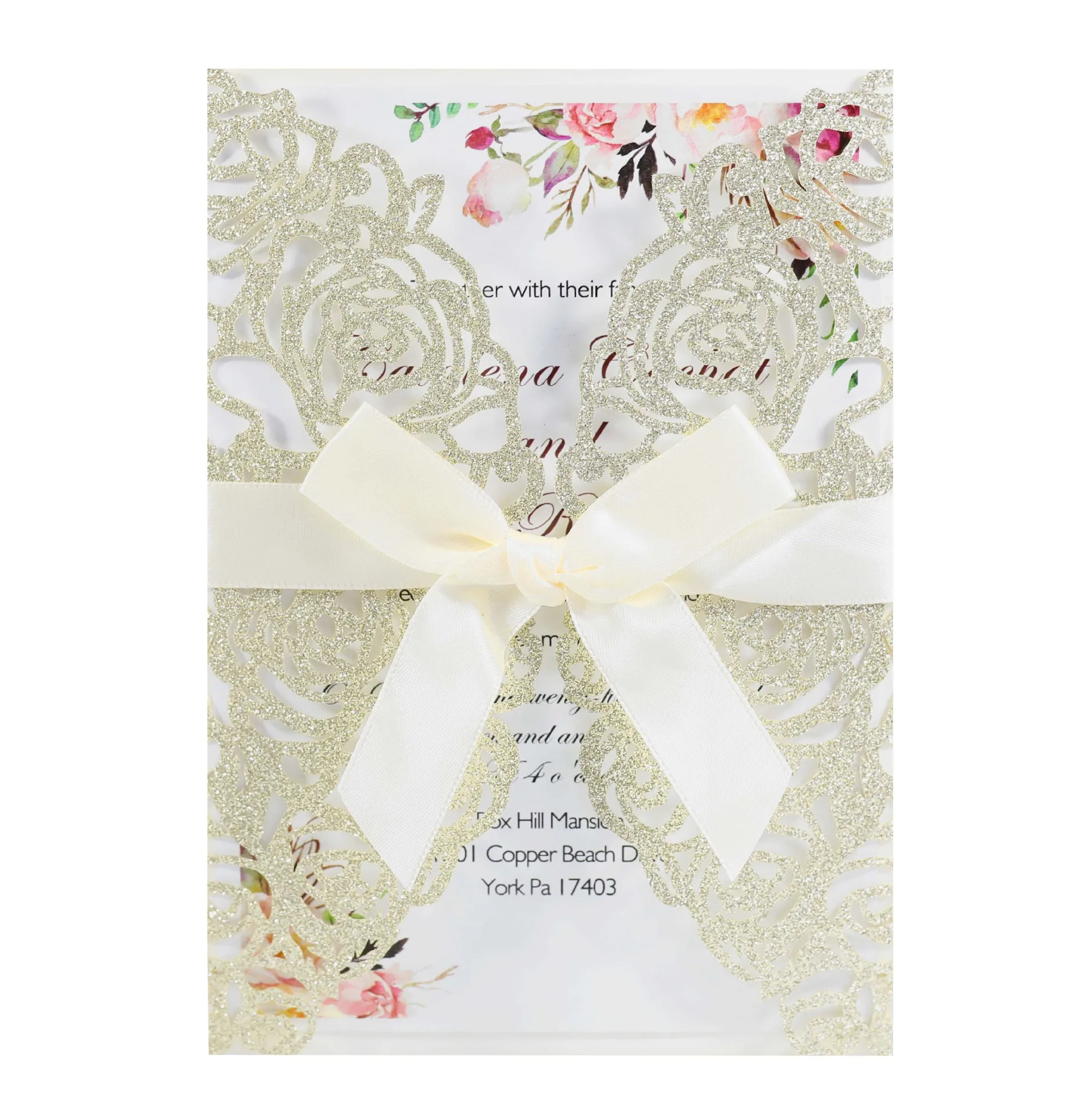 Custom fancy elegant wedding invitations card glitter carte d invitation mariage wedding card