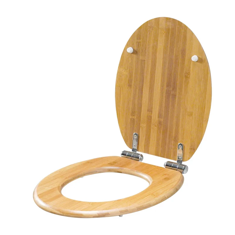 Wooden Toilet Seat Oval Molded With Stainless Steel Hinges Easy To Clean Anti-pinch Soft Close Wood Toilet lid For Bathroom