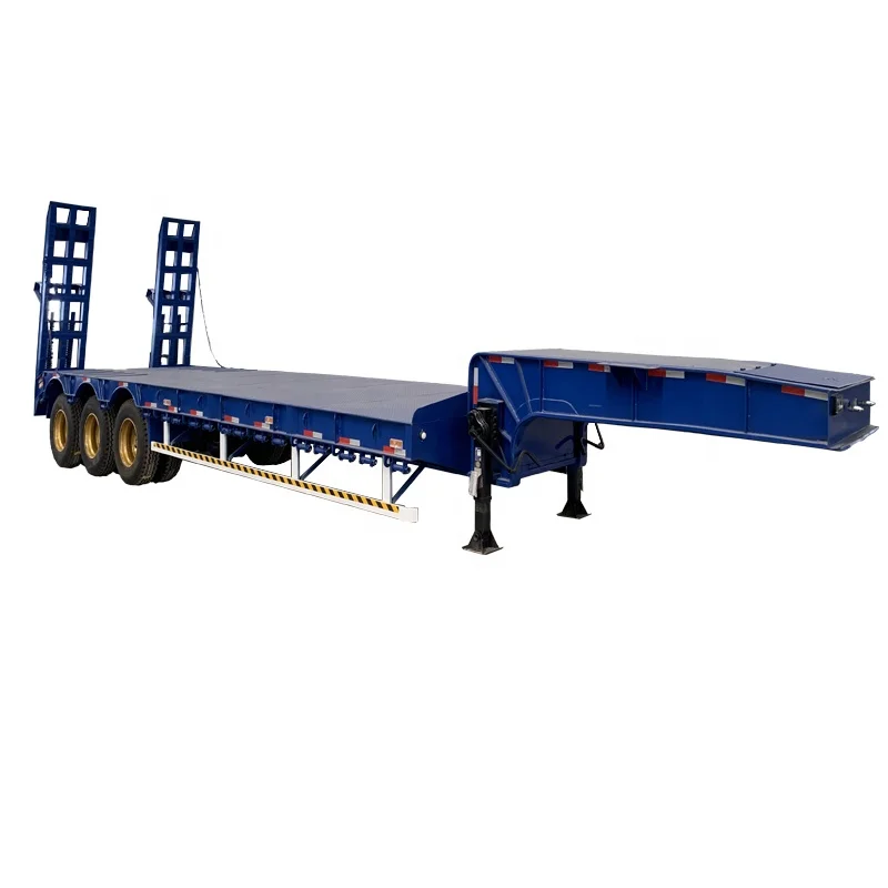 Heavy Tri-axle Duty Hydraulic Extendable Ramp Lowbed Lowboy Truck 60ton Low Loader Deck Low Bed Drop Deck Semi Trailer  For Sale