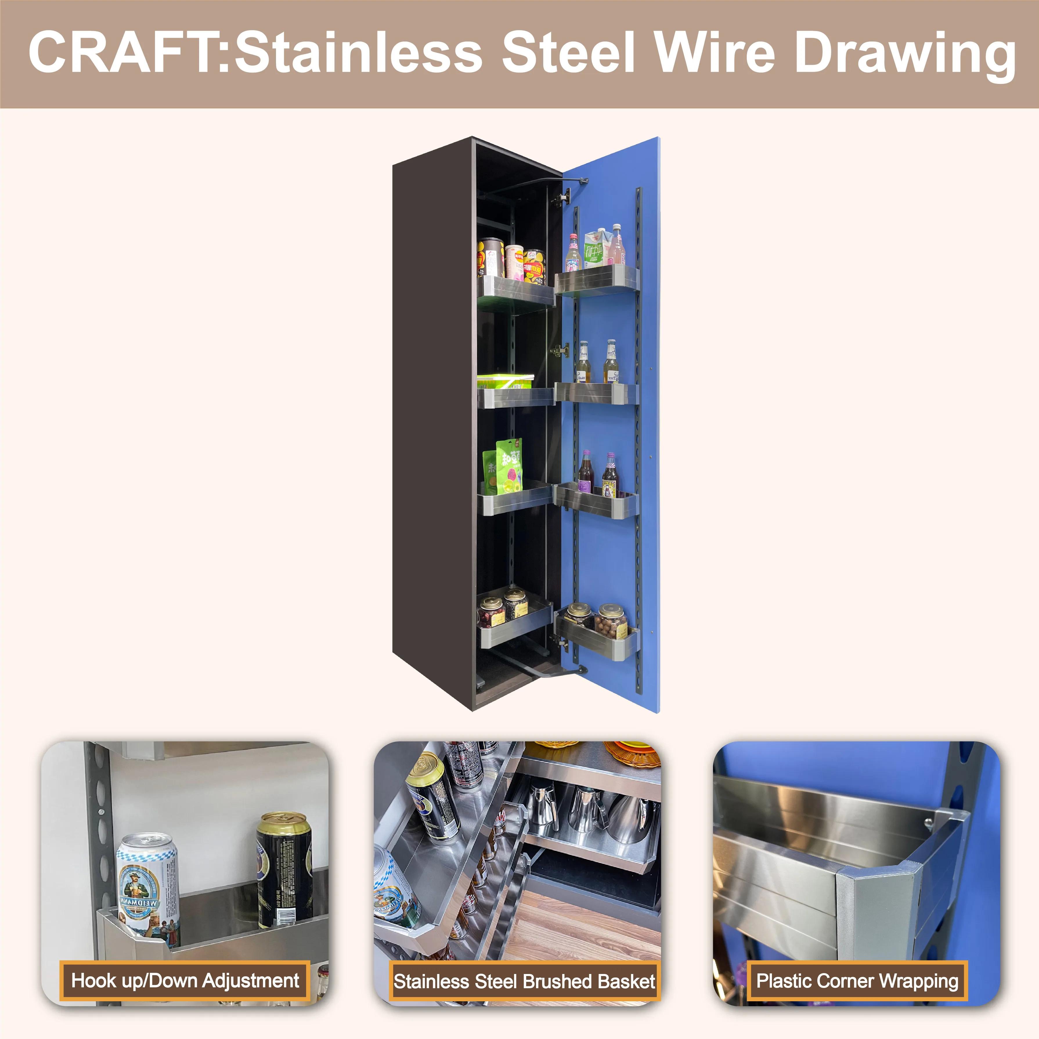 Modern Kitchen Cabinet Hardware and Accessories Organization Ideas Spice Seasoning Storage Holder for Iron 4 rack SS Pantry Unit