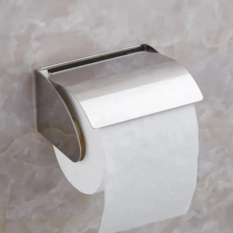 AKPN Factory Wholesale 201 Stainless Steel Toilet Paper Roll Holder Polish Chrome Self Adhesive Touchless Paper Towel Dispenser