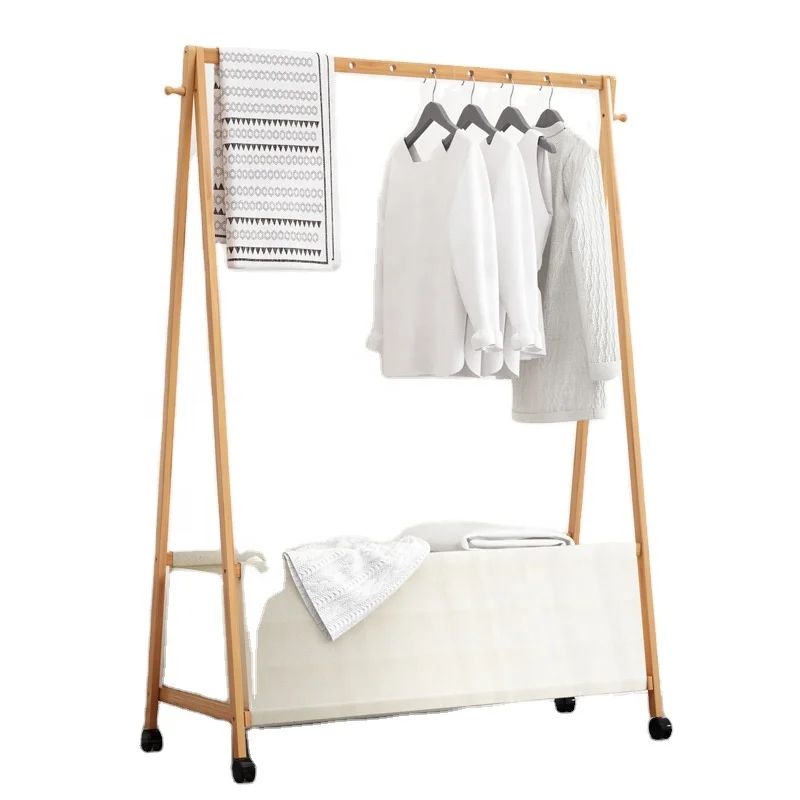 
Wholesale Natural Bamboo Wood Bedroom Clothes Hat Coat Storage Stand Rack Shelf Clothing Wardrobe Cabinet Storage Rack Hanger 