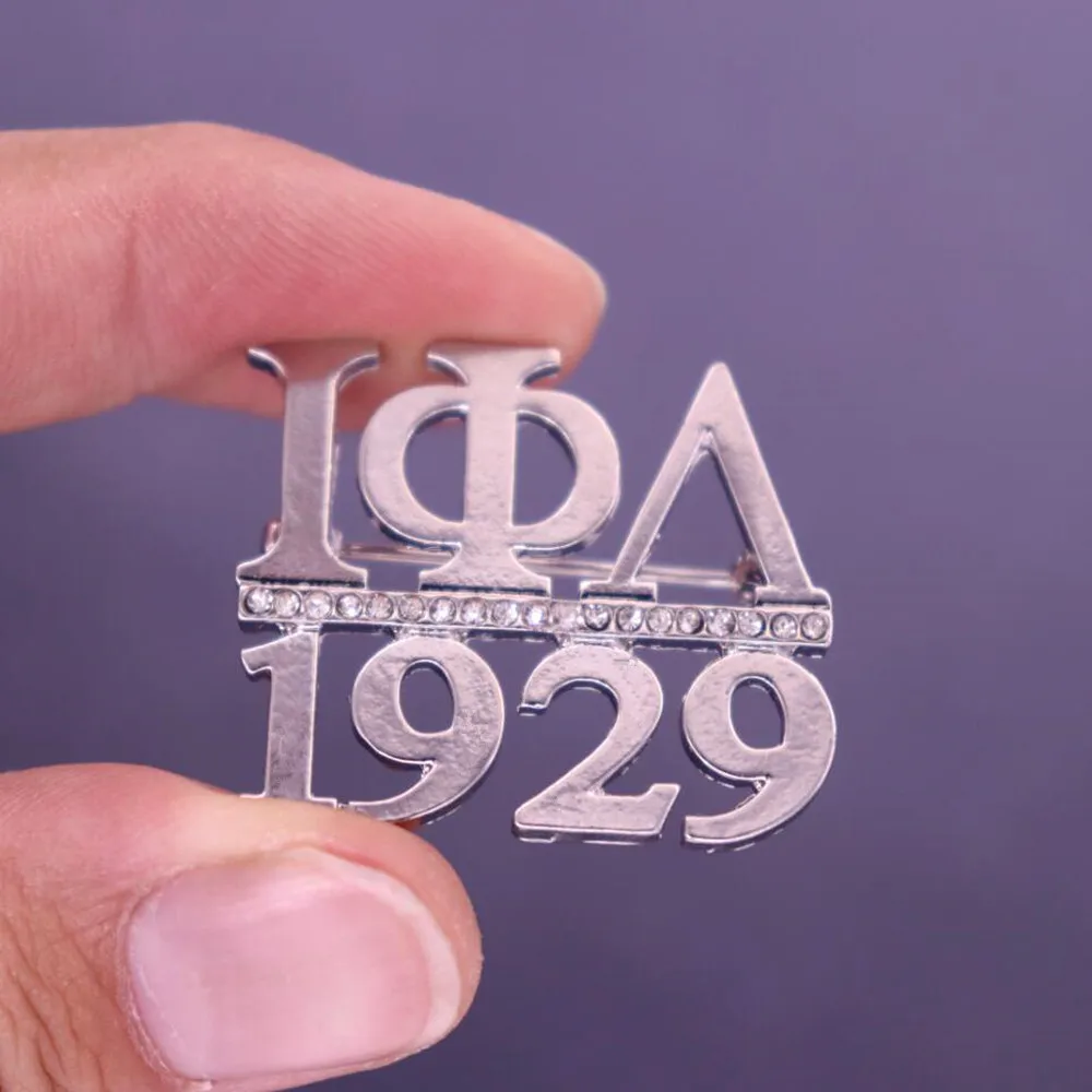 Silver plated alloy 1929 year founded greek letter Iota Phi Lambda jewelry clear rhinestone sorority brooch pins