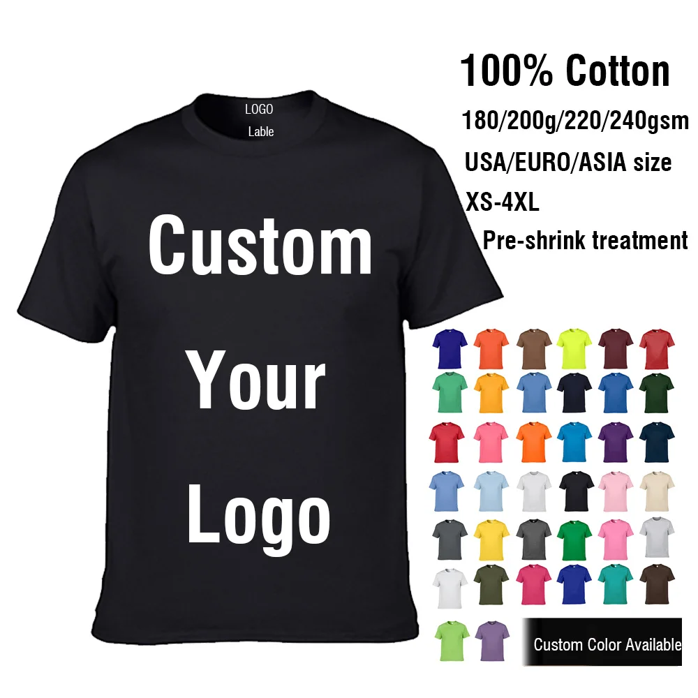 100% Cotton Unisex Short Sleeve DTG Screen Printed Shirts Event Promotion Custom Logo T-Shirts for Company Staff US/EU Size