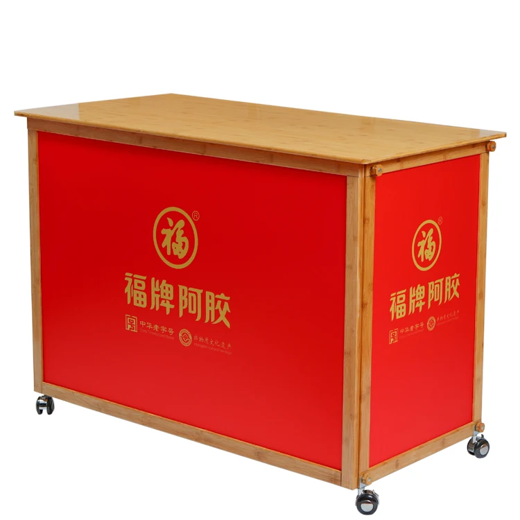 High-end Portable Bamboo Advertising Display Stand Pop Up Promotion Counter Table