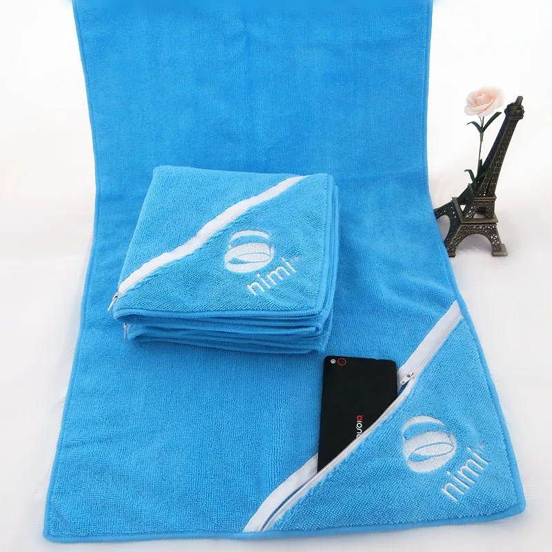 Soft and absorbent microfiber swimming towel gym towel with pocket