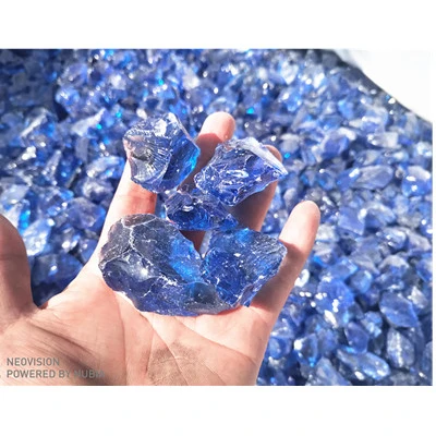 1-2cm 2-3cm Mixed Colored Broken Blue Fire Glass Rocks for gardening decoration