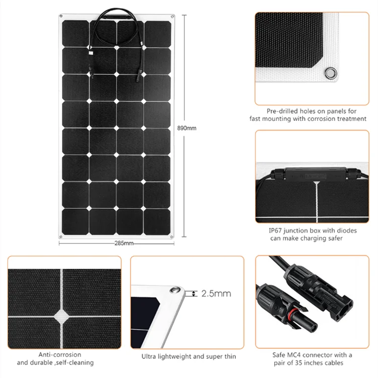 Cheap Price18V Flexible Sunpower Cells  ETFE 100W Solar Panel Power Charger for Homes RV Boat Yachts t Travel Camping