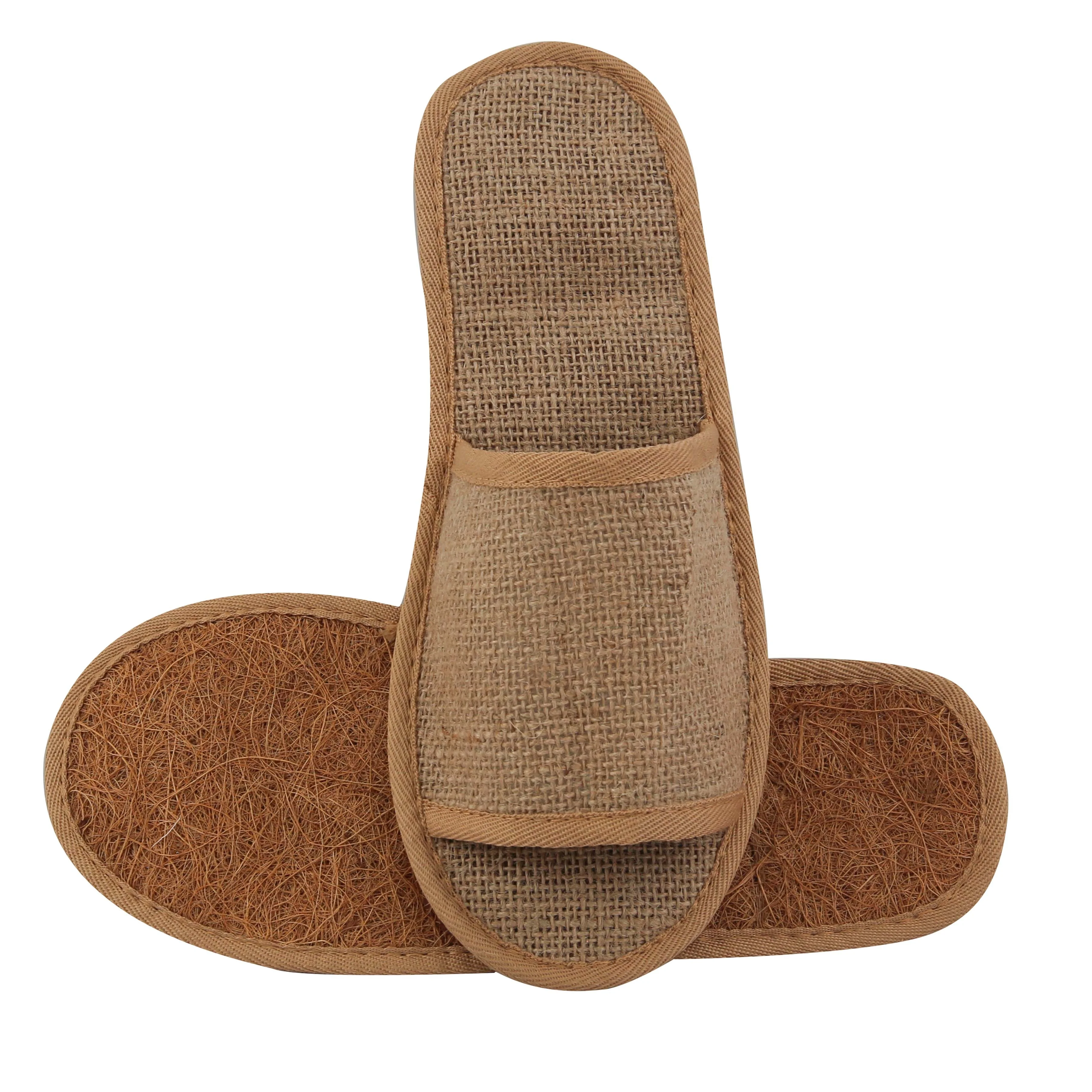 Eco-Friendly Brown Natural Jute Massage Hotel Slipper with Custom Waterproof Paper Pulp Coconut Coir Fiber Sole