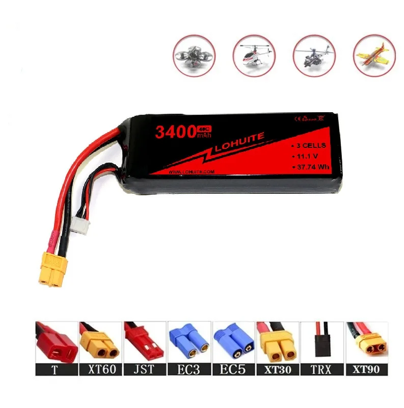 11.1V 50C 3400mAh 3S Lipo Battery with Deans T Connector for RC Airplane RC Helicopter RC Car