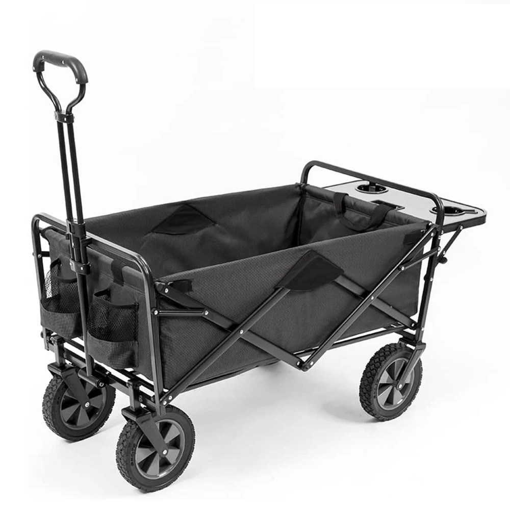 ESOKA Collapsible Outdoor Utility Wagon with Folding Table and Drink Holders foldable hand trolley