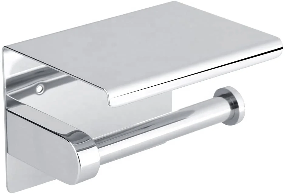 Держатель рулона туалетной бумаги из нержавеющей стали с полкой многофункциональный самоустанавливающийся настенный держатель подставкой для мобильного