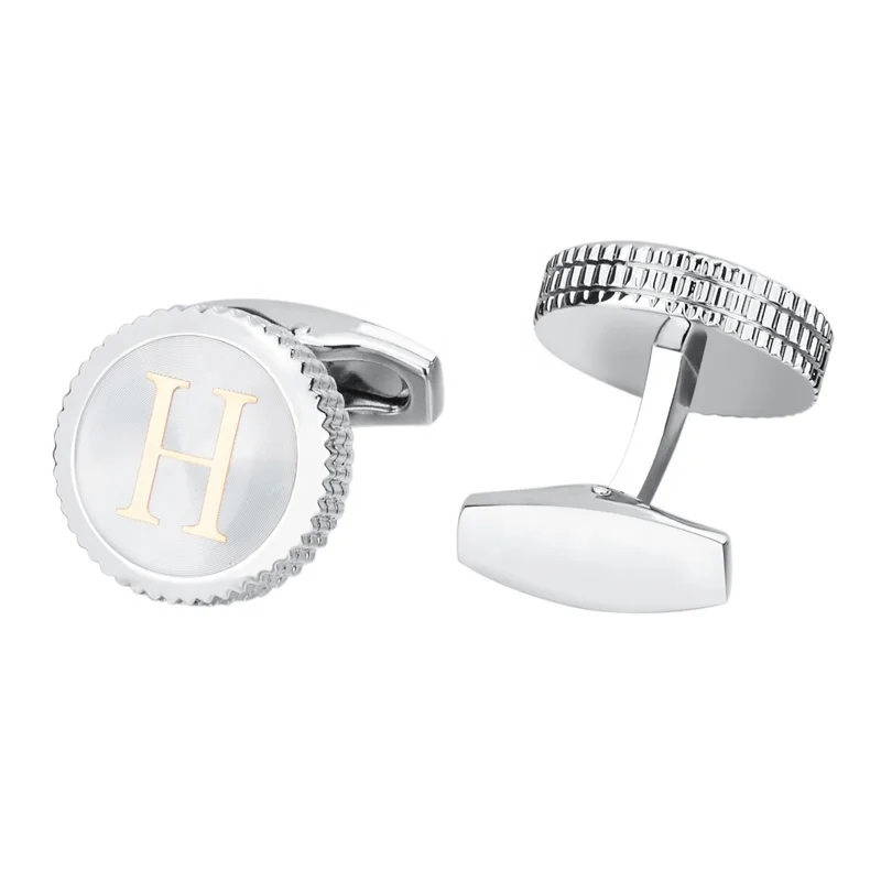 Newest 26 Letters Cufflinks for Mens High quality Round Brass Base Gold Alphabet Cuff links with Transparent acrylic