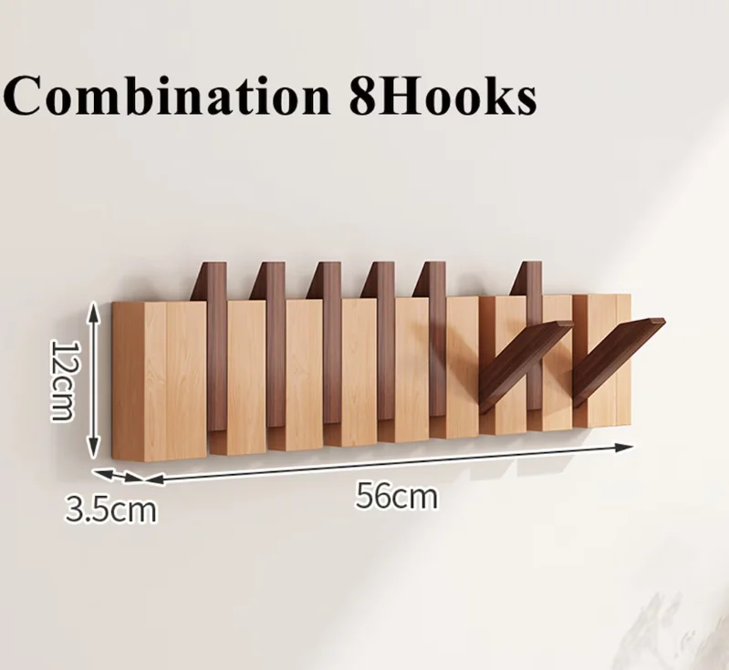 W248 Solid wood piano coat hook rack wall mount, Walnut entryway wall coat hooks hanger, Modern hallway wall hook Key Hat holder