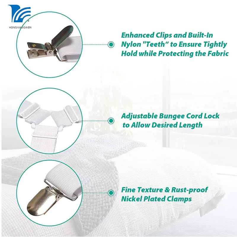 Adjustable Elastic Fasteners with Metal Clips Fitted Bed Sheet Holders for Bed Mattress Cover Fitted Bed Sheets