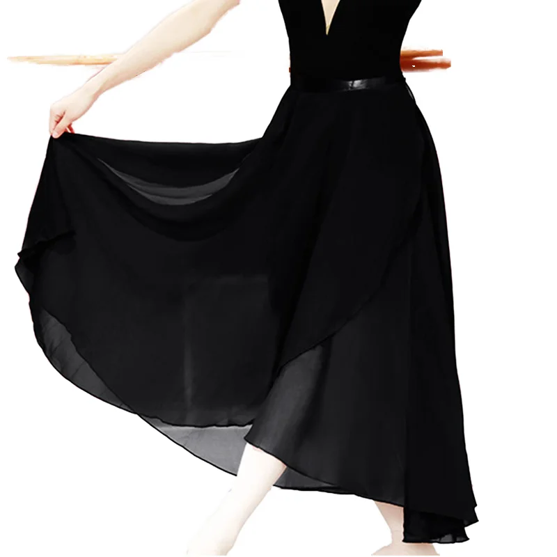 Custom Women Dance Skirts Adult Gradient Irregular Solid Skirt Gymnastics Ballerina Training One Piece Lace Up Chiffon Skirt