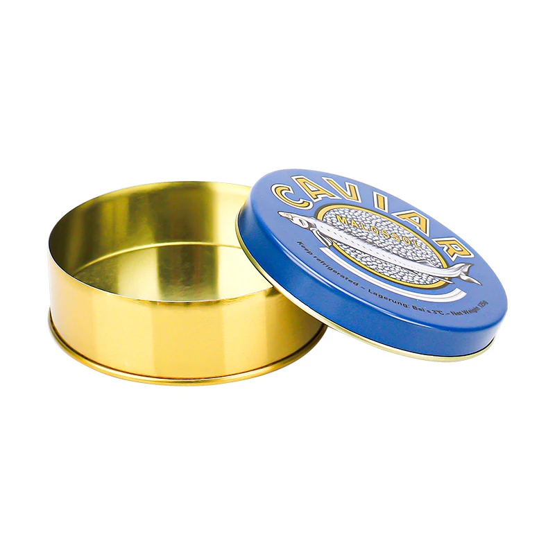 Factory custom metal tin box round caviar food packaging tin can