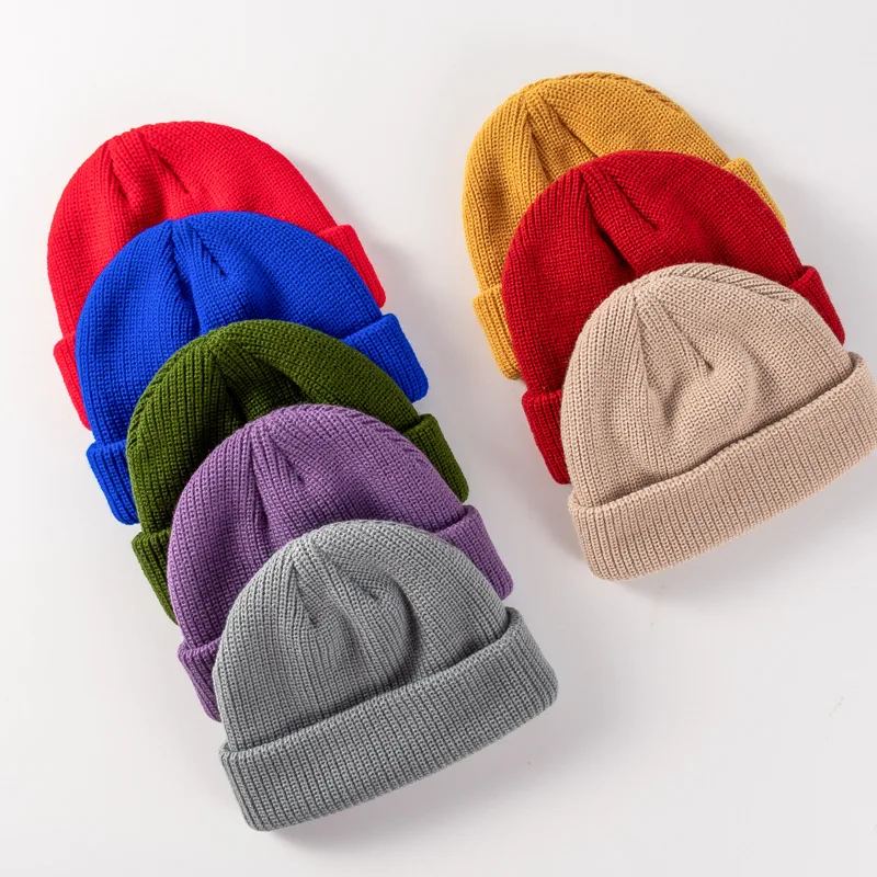 Drop Shipping Knit Hat Warm Solid Color Unisex Blank Beanie Cap Knitted Hat for Autumn Winter