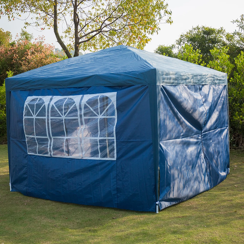 Hiking folding awning tent 10x10 feet large pop up garden patio gazebo cheap promotional trade show canopy