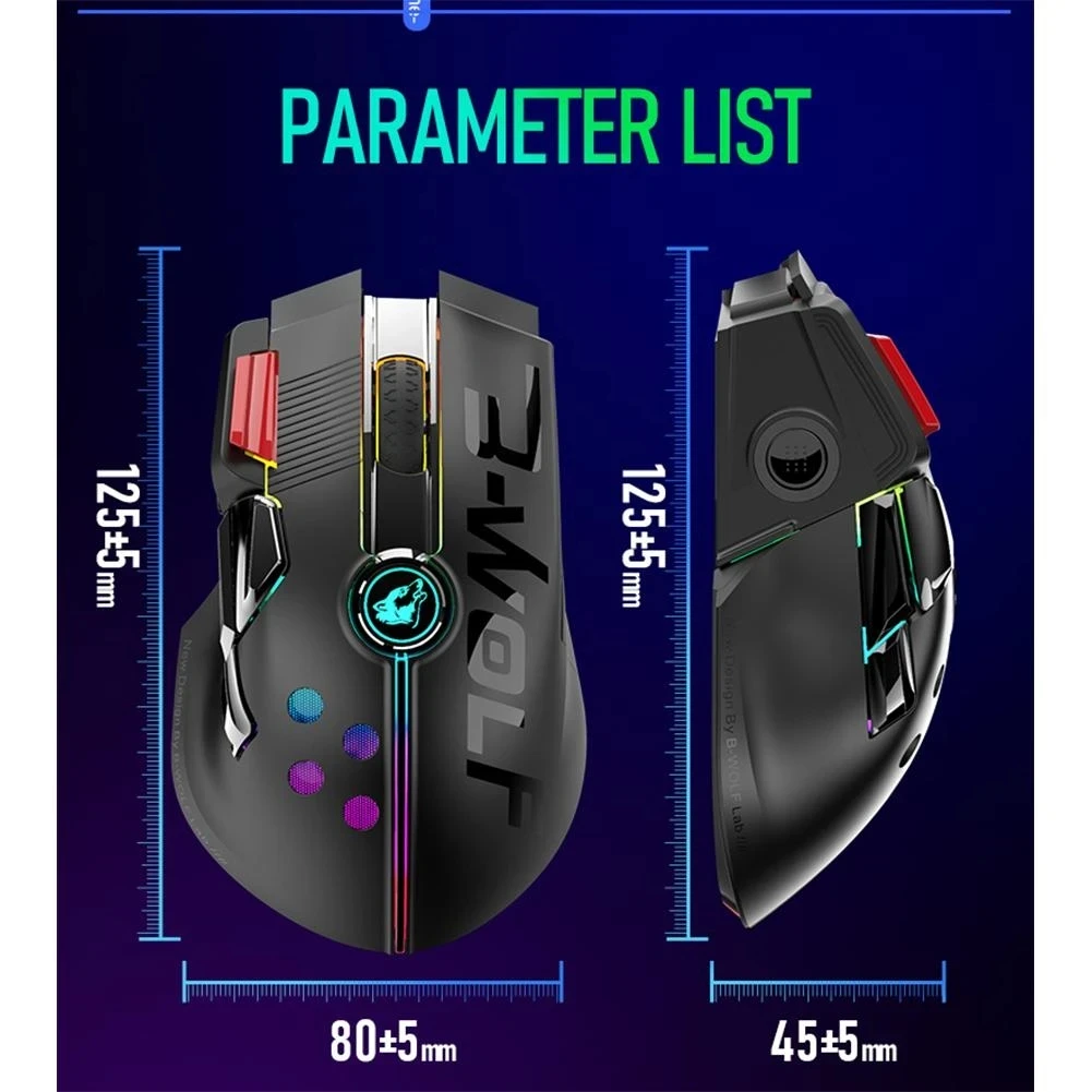 X6 2.4ghz Dual Mode Rechargeable 12000 Dpi Portable RGB Mechanical Wireless Gaming Mouse