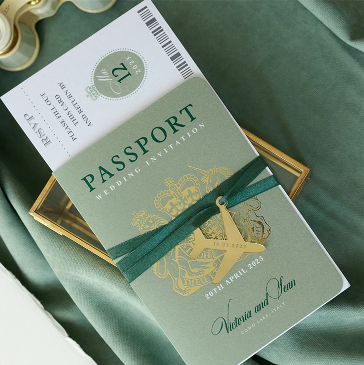 Personalized custom design luxury invitation cards passport wedding invitations