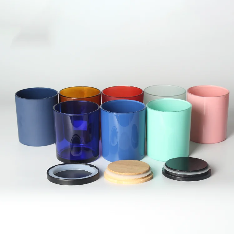 2022 New Wholesale 8oz 10oz  15oz  Glass Candle Vessel For Candle Making Pink Decorative Glass Candle Jar With Lid