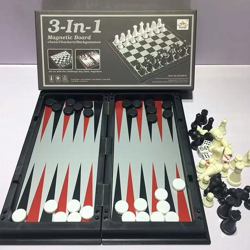  3-IN-1 Chess/Checkers Backgammon Ajedrez Educational Game Set Folding Travel Chess Magnetic Board Schaakspel Brain