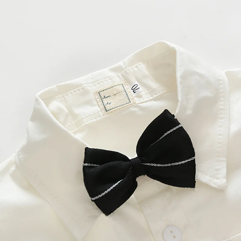 Spring and summer popular gentleman baby boy short-sleeved strap shorts shirt bow tie suit outfit