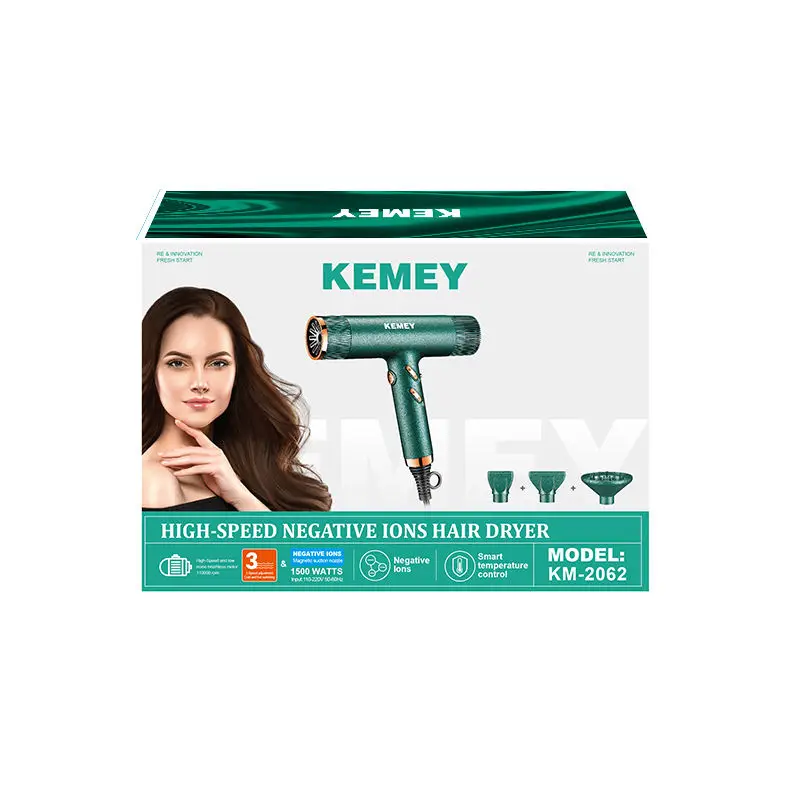 KEMEY KM-2062 Fast drying 110000RPM High Speed Hair Dryer 1500W Blow Dryer Negative lon Hair Care Styler Low Noise Hairdryer