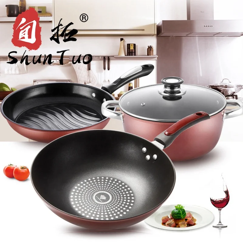 
eco-friendly kitcehn saucepan non stick frying pan wok cooking pots induction cook ware china cookware set 