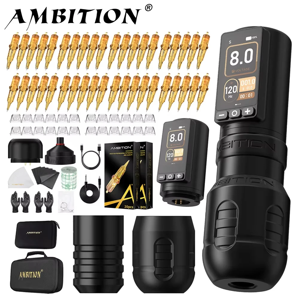 Ambition Torden Max 2400mAh Brushless Motor Tattoo Gun Set 3.5/4.0mm Stroke Professional Wireless Rotary Tattoo Pen Machine Kit
