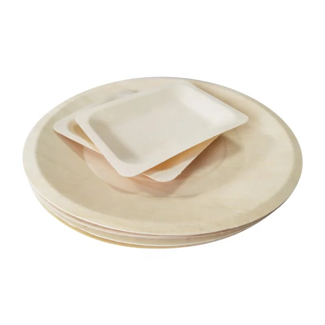 
Food grade bio natural wood tray 9inch round disposable wooden plate eco friendly 