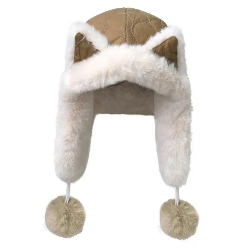 Lei Feng Winter Hat for Outdoor Skiing Warm Ski Trapper Cap Women Men Adult Winter Cute Cat Ears Plush Aviator Hat With Pompoms