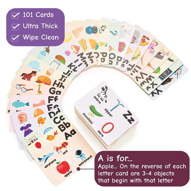 custom OEM kids educational  number flashcards educational flash alphabet letter manth play games cards with tin