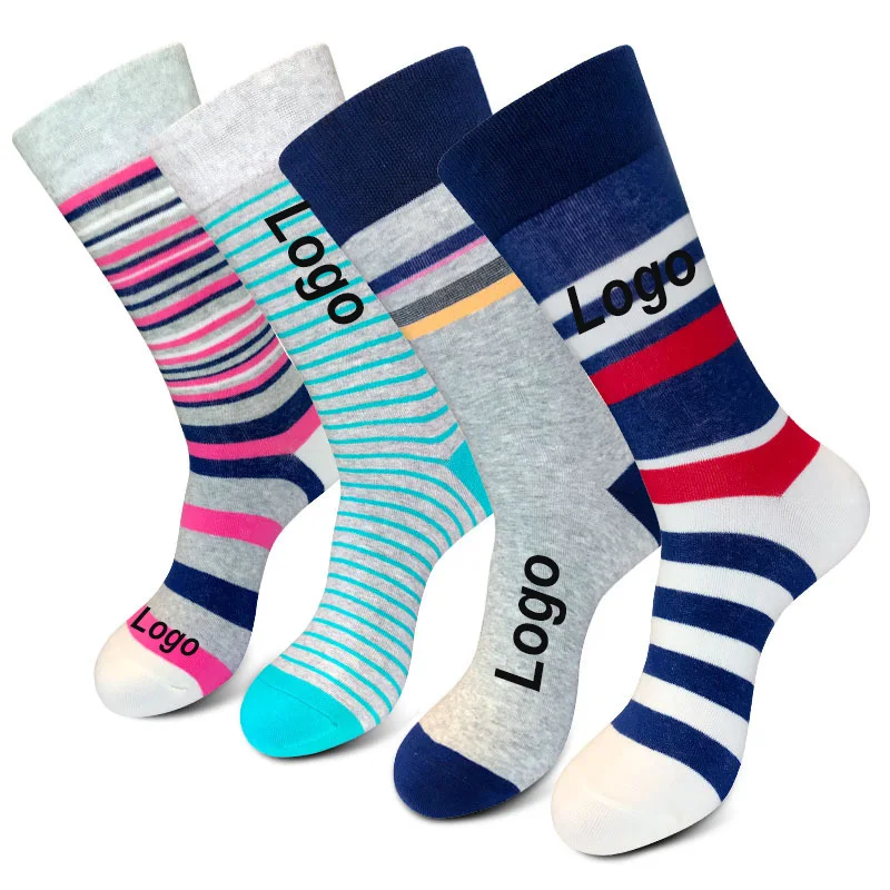 Cotton Custom Logo Design Different Knitting Position Stripe Color Bulk Mens Socks