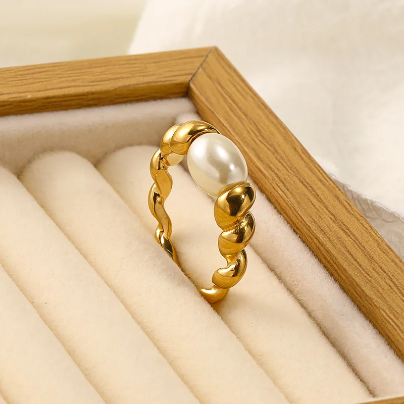 Оптовая продажа дешевые жемчужное кольцо 18k позолоченное для женщин