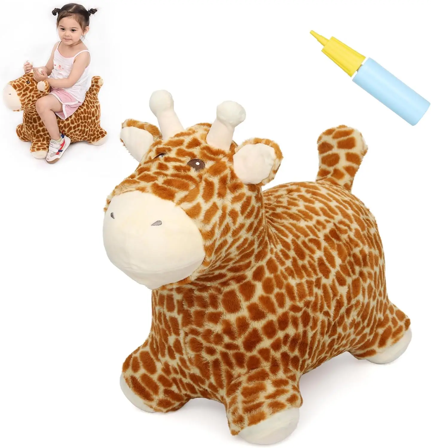 Safe Material Meet EN71 Soft Play Inflatable Plush Animal Hopper Toy Bouncy Giraffe In Cloth For Kids