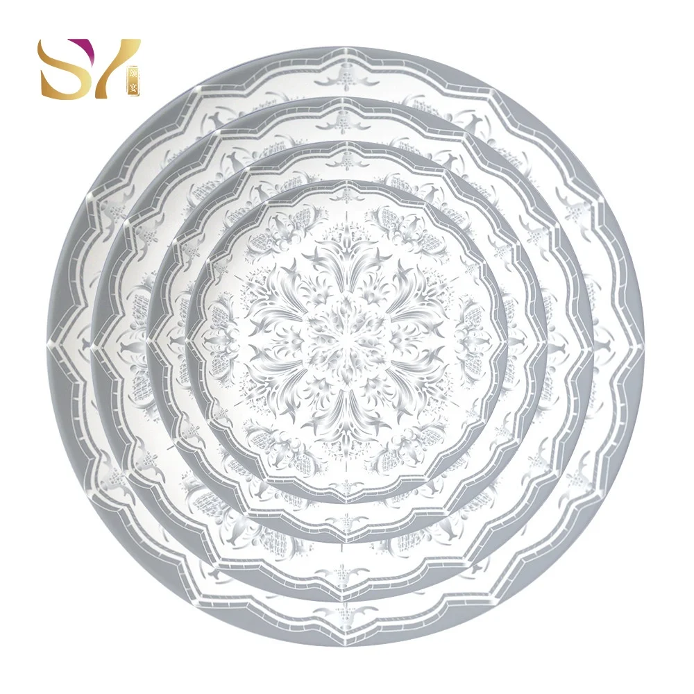 Wedding decoration grey ceramic dinner plates bone china dinner set tableware manufacturer